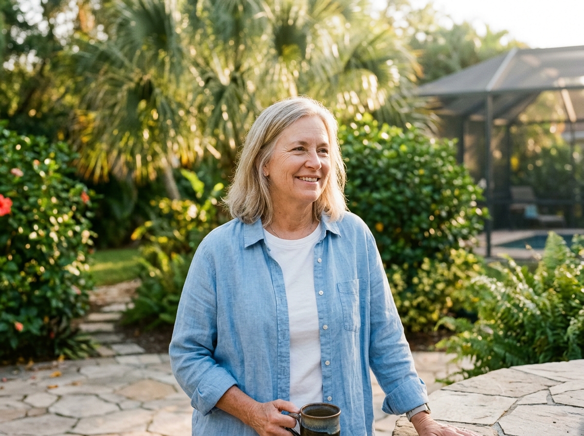 Sarah on her Florida patio